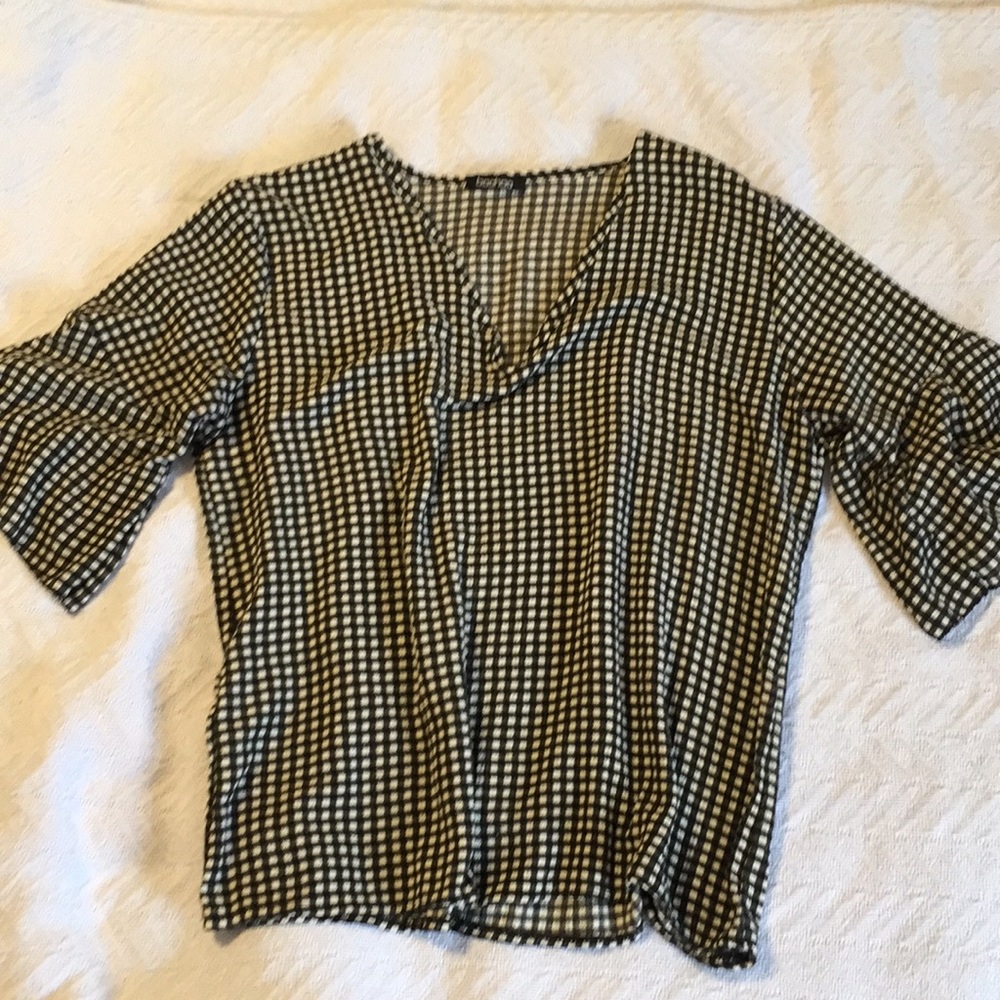 Black and White Gingham Top with Flutter Sleeves